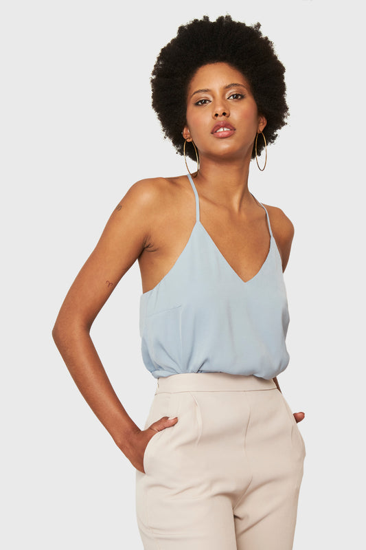 Blusa Básica Tipo Satín Celeste