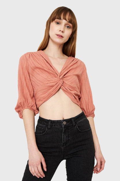 Blusa Corta Nudo Melocotón