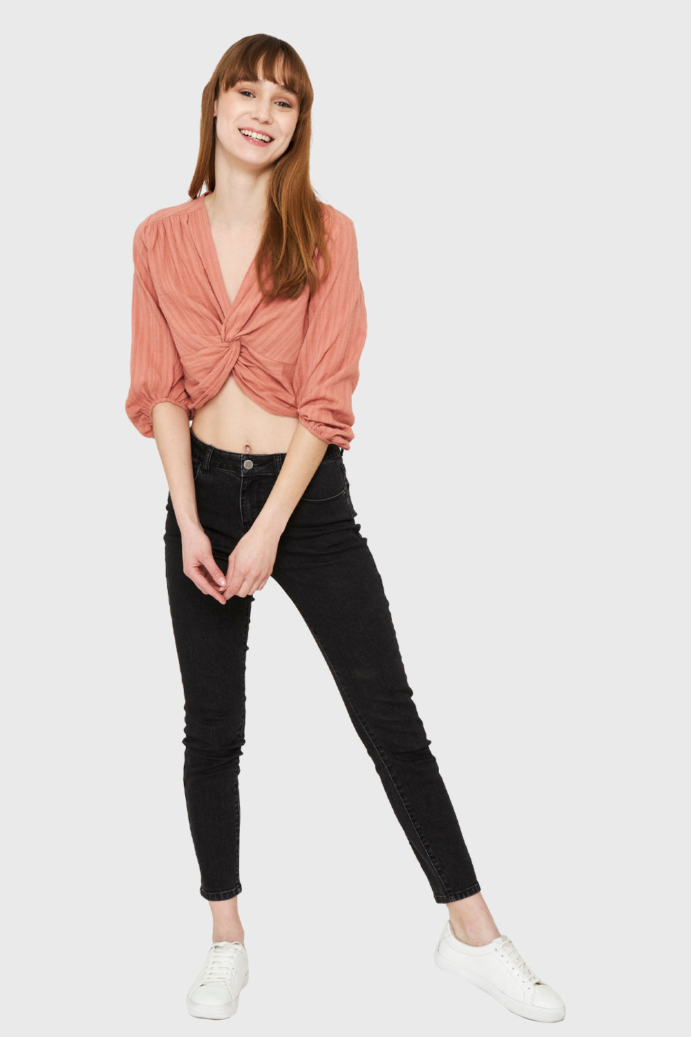 Blusa Corta Nudo Melocotón