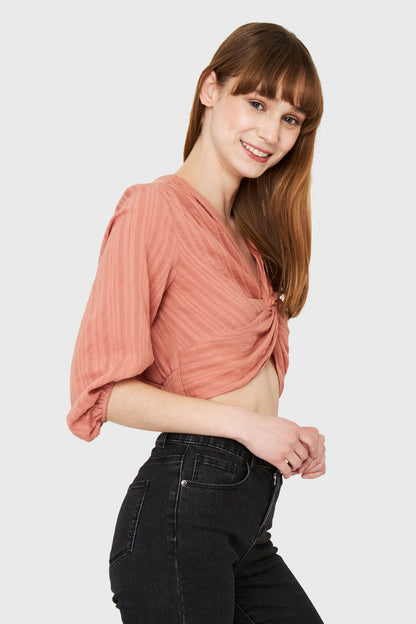 Blusa Corta Nudo Melocotón
