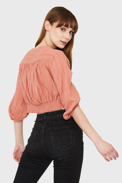 Blusa Corta Nudo Melocotón