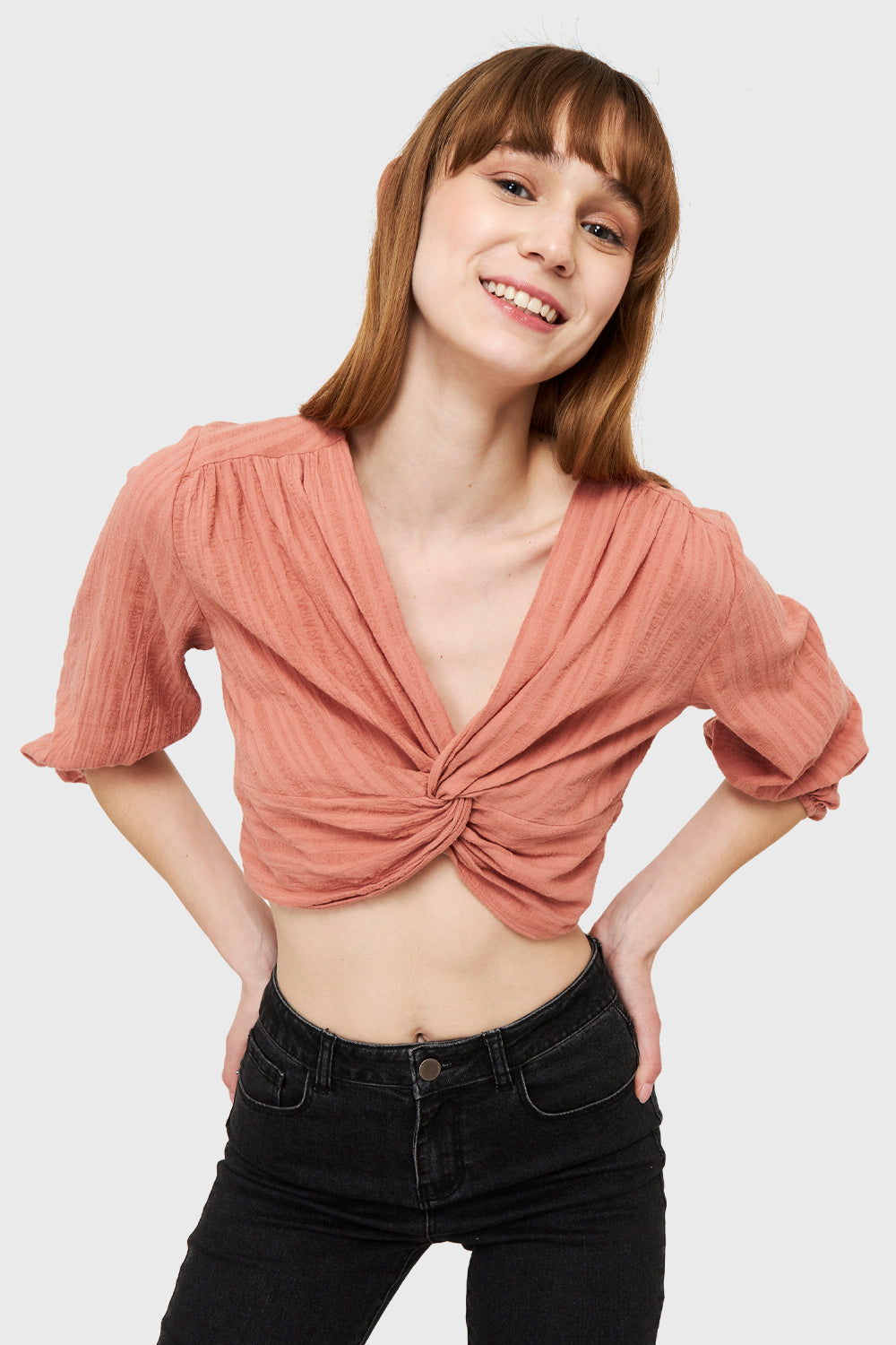Blusa Corta Nudo Melocotón
