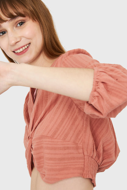 Blusa Corta Nudo Melocotón