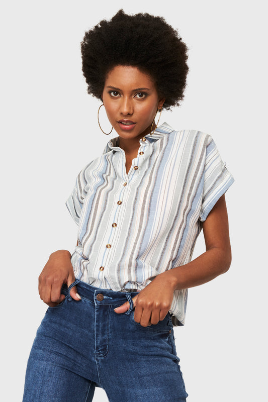 Camisa Corta Rayas Celeste