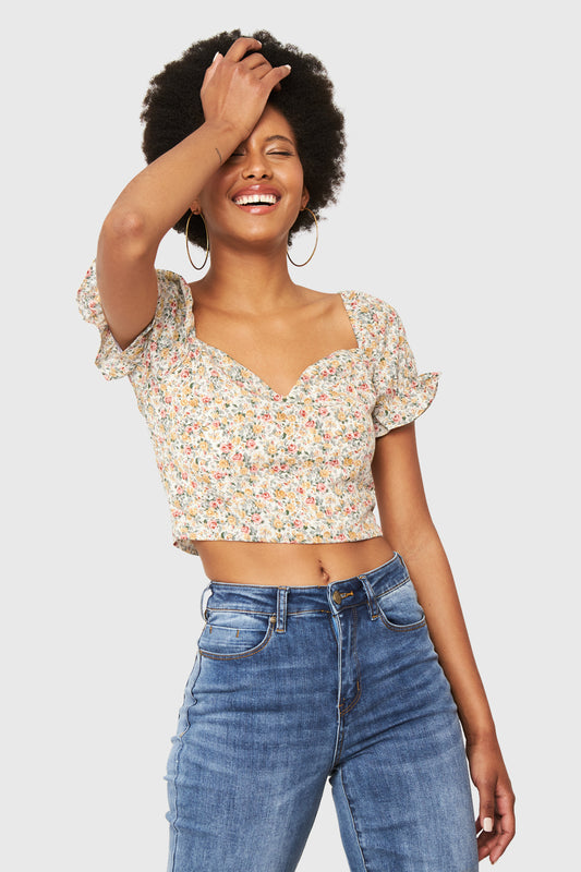 Crop Top Rosas Beige