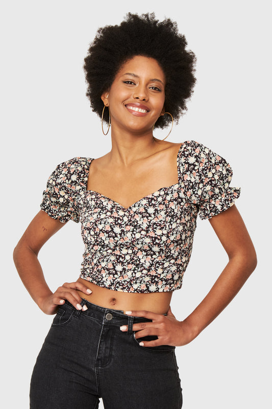 Crop Top Rosas Negro