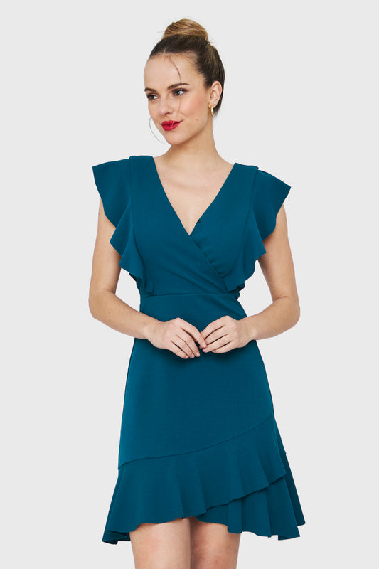 Vestido Volantes Azul Petróleo