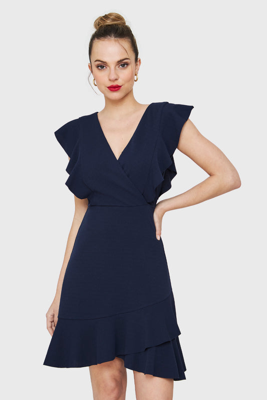 Vestido Volantes Azul Marino