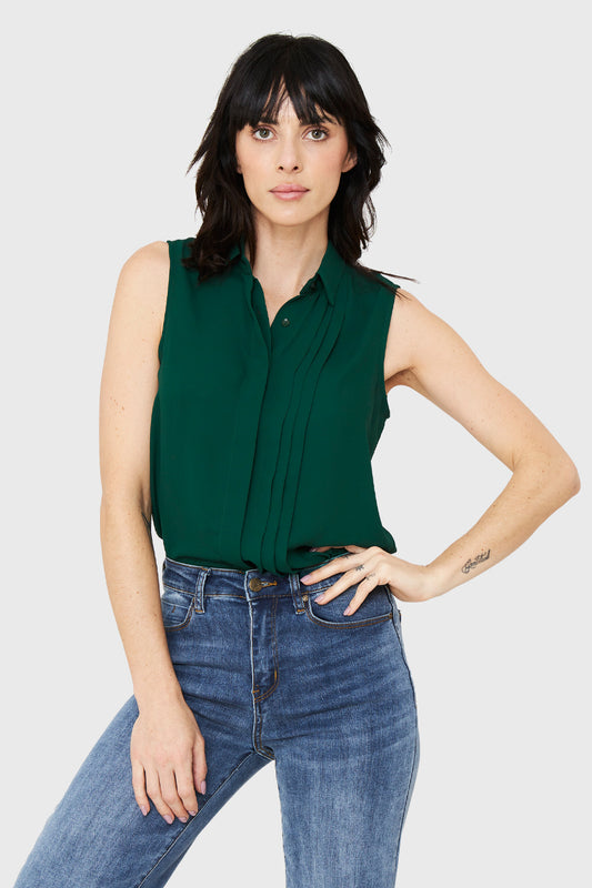 Blusa Sin Mangas Pliegues Verde