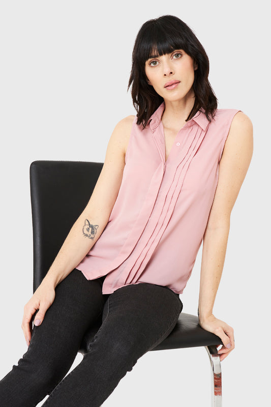 Blusa Sin Mangas Pliegues Rosado