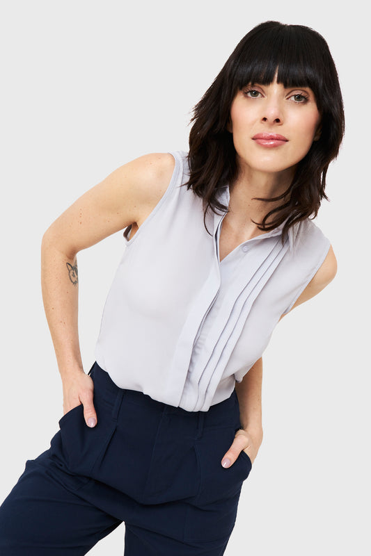 Blusa Sin Mangas Pliegues Gris