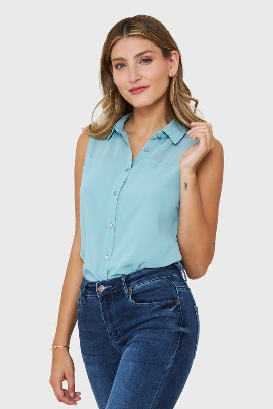 Blusa Botones Metálicos Menta