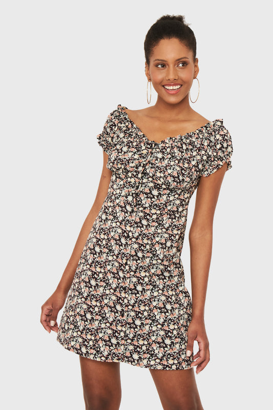 Vestido Corto Ditsy Flores Negro