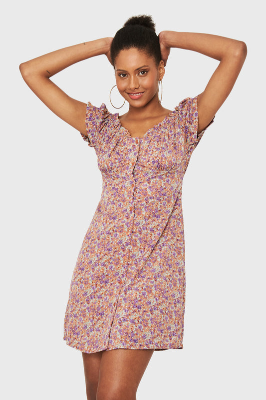 Vestido Corto Ditsy Flores Morado