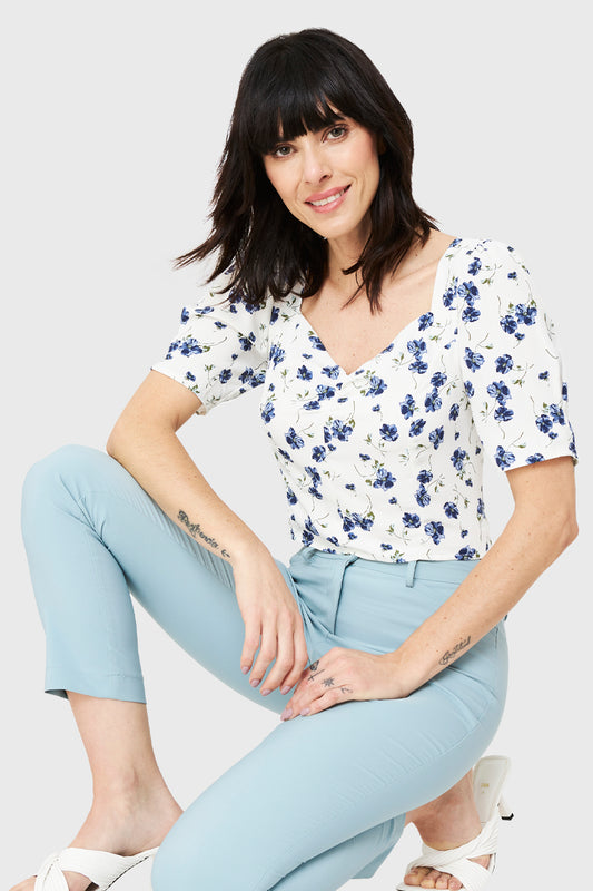 Blusa Crop Floral Lazos Blanco