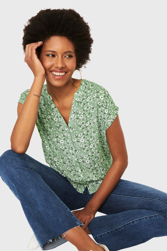 Blusa Floral Botones Menta