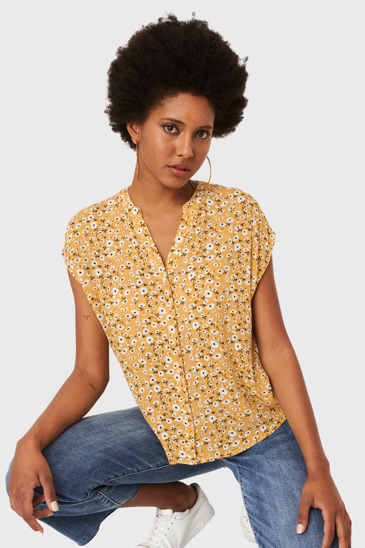 Blusa Floral Botones Amarillo