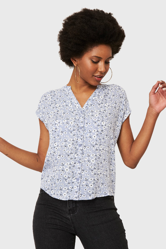 Blusa Floral Botones Lila