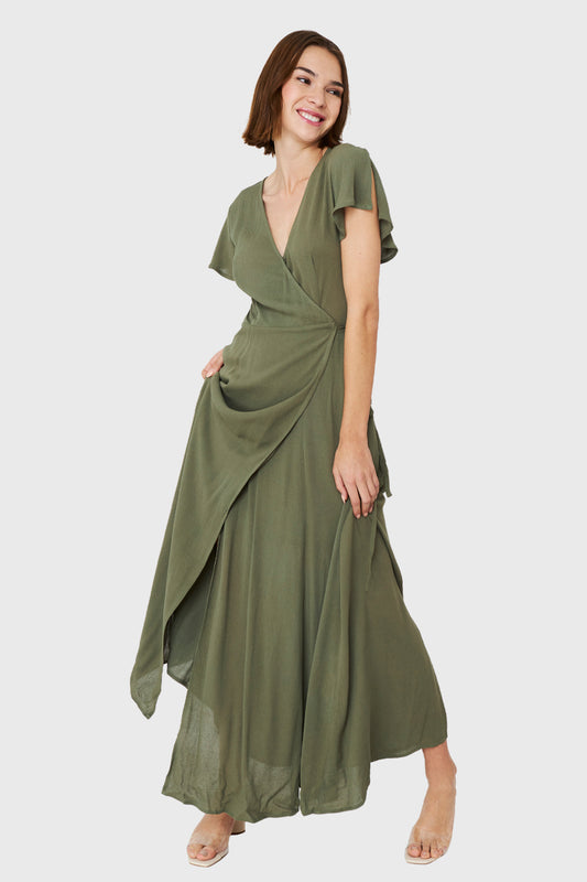 Vestido Largo Envolvente Oliva