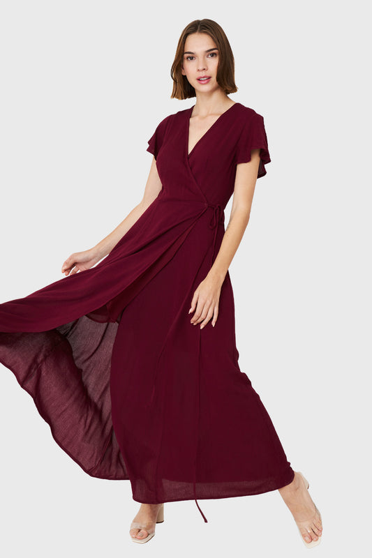 Vestido Largo Envolvente Burdeo
