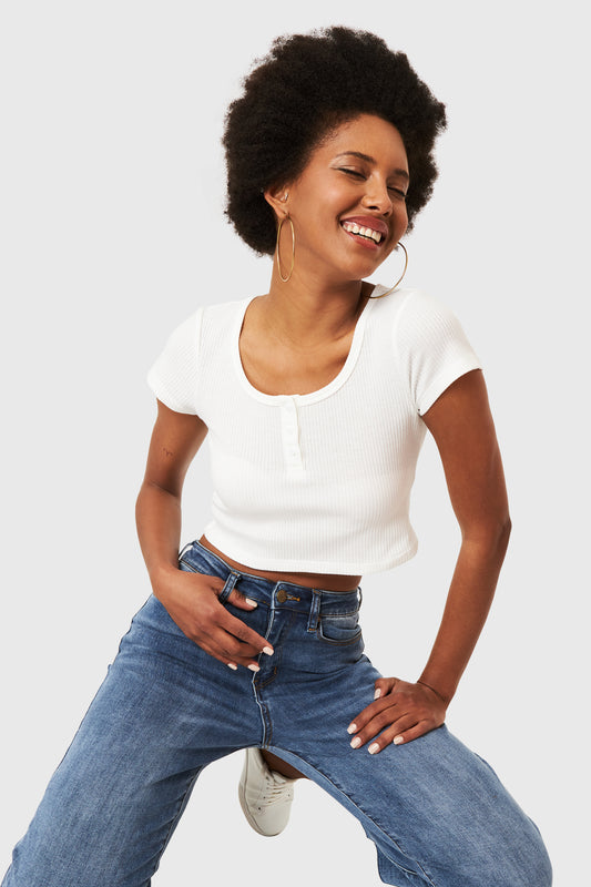 Crop Top Básico Botones Blanco