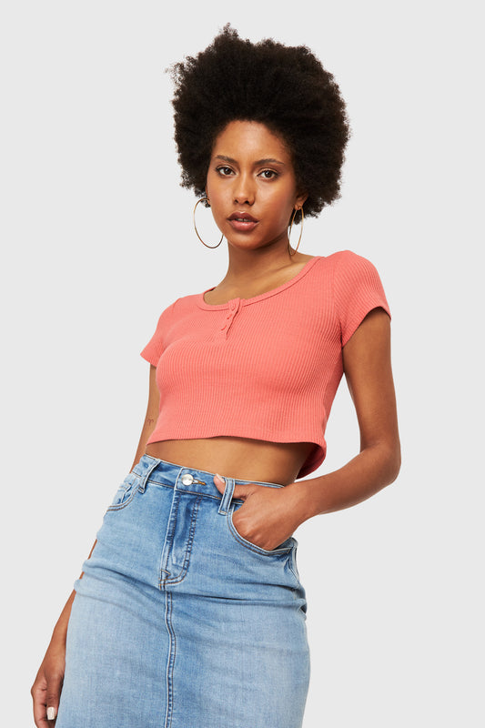 Crop Top Básico Botones Coral