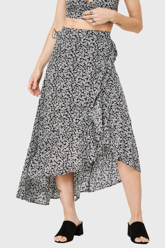 Falda Floreada Negro