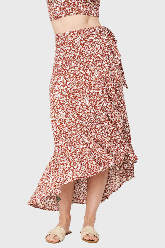 Falda Floreada Café