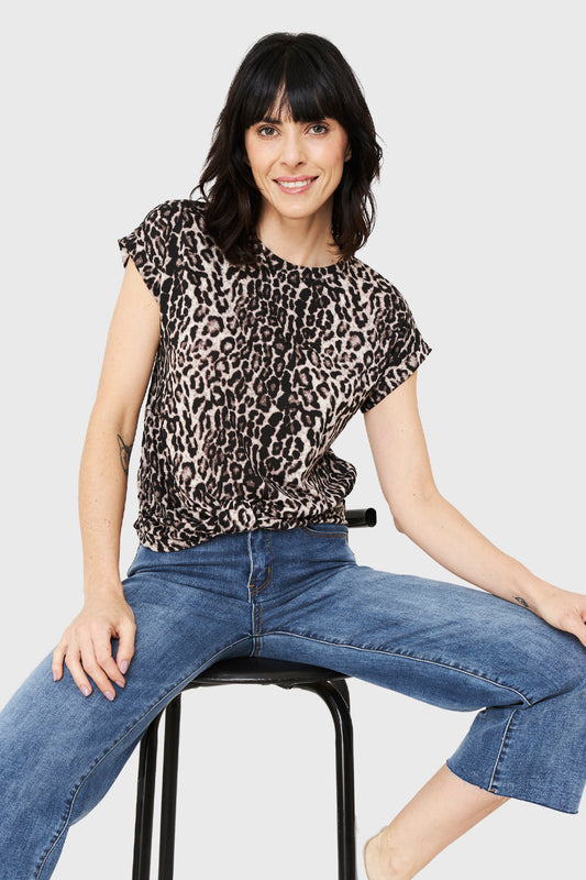 Polera Nudo Animal Print Beige