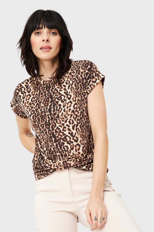 Polera Nudo Animal Print Café