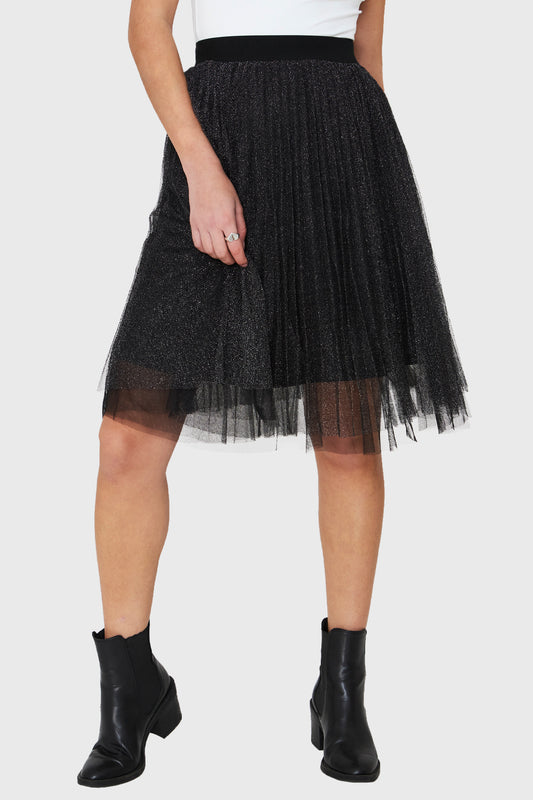 Falda Tul Brillos Negro